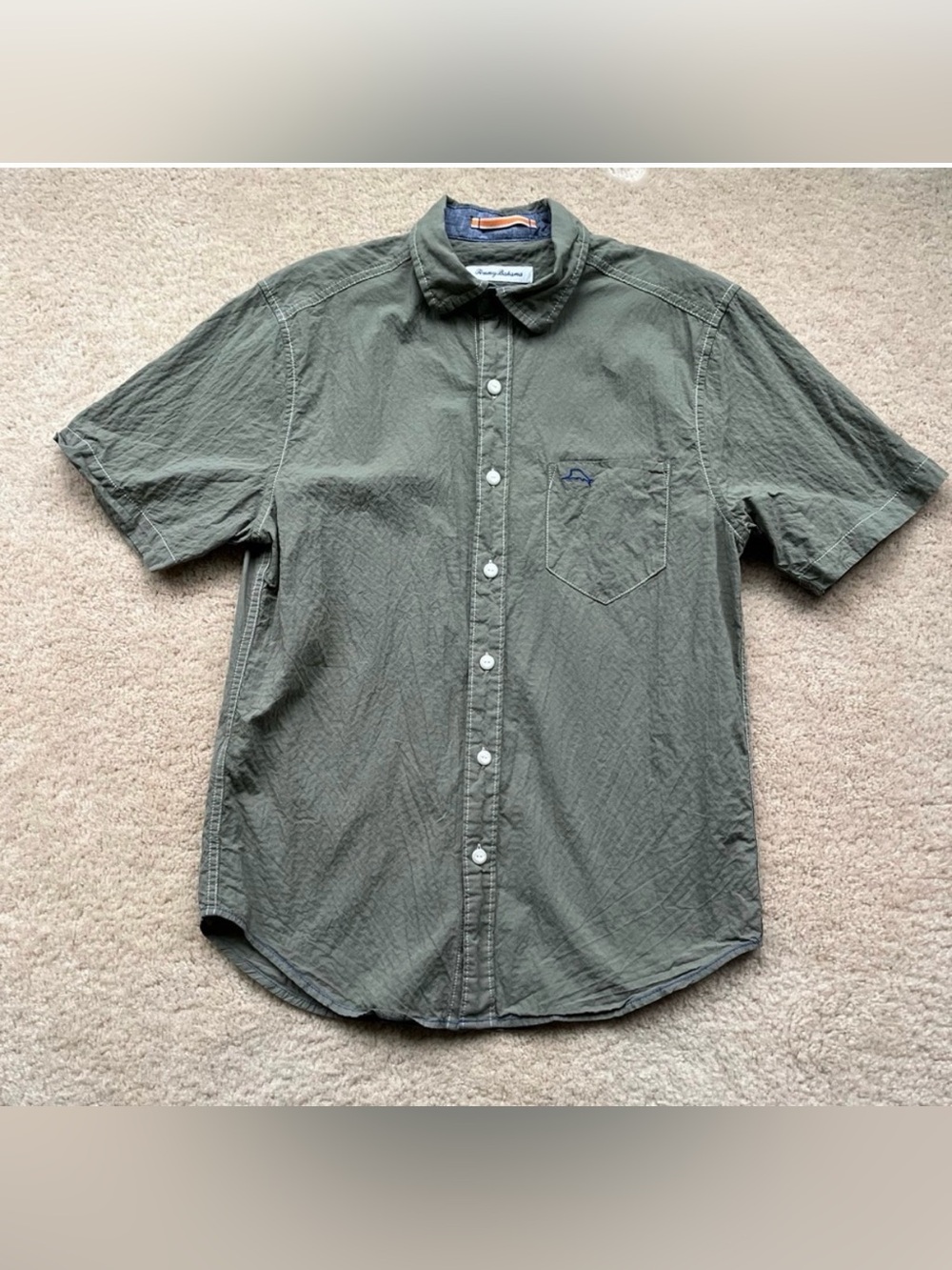 Tommy Bahama Men's Olive Green Button Up Short Sleeve Camp Shirt - Sz S - VGUC